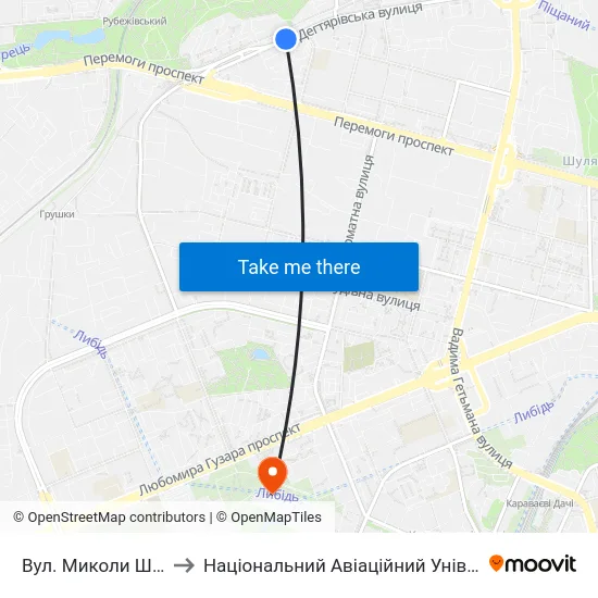 Вул. Миколи Шпака to Національний Авіаційний Університет map
