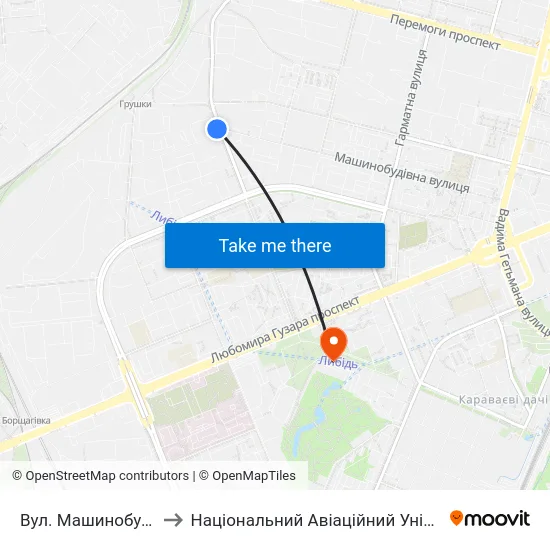 Вул. Машинобудівна to Національний Авіаційний Університет map