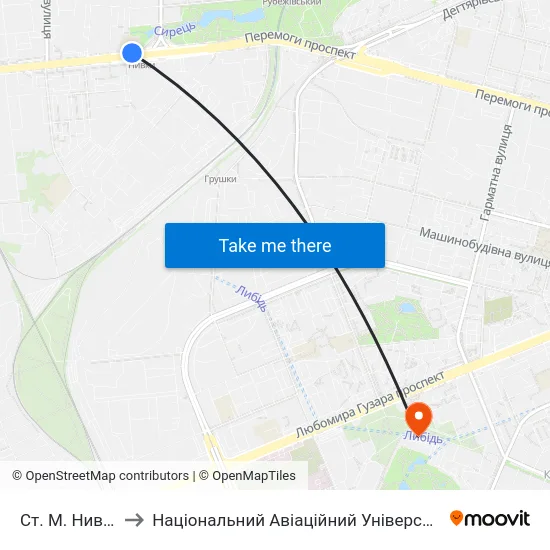 Ст. М. Нивки to Національний Авіаційний Університет map