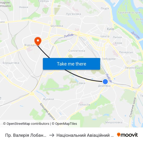 Пр. Валерія Лобановського to Національний Авіаційний Університет map