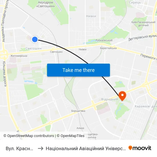 Вул. Краснова to Національний Авіаційний Університет map