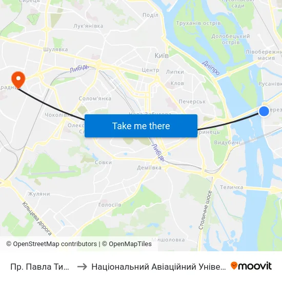 Пр. Павла Тичини to Національний Авіаційний Університет map