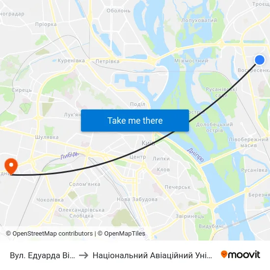 Вул. Едуарда Вільде to Національний Авіаційний Університет map