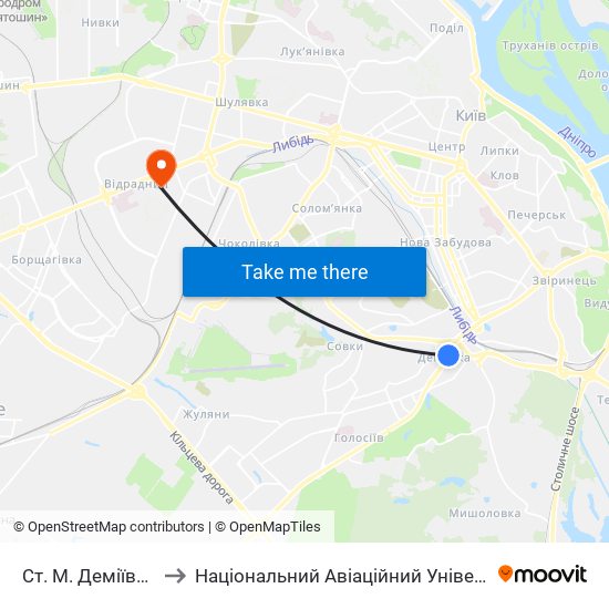 Ст. М. Деміївська to Національний Авіаційний Університет map