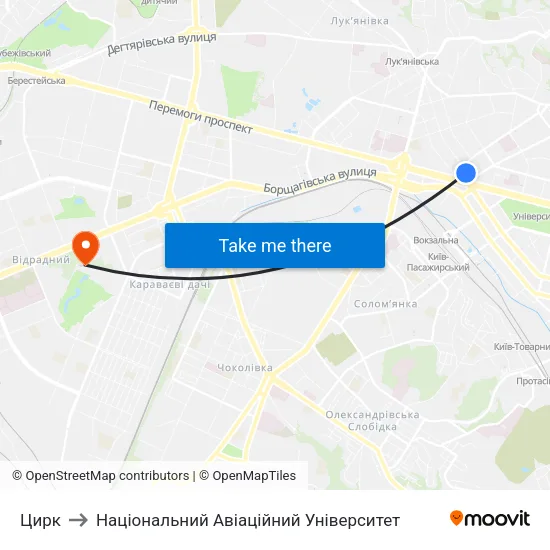 Цирк to Національний Авіаційний Університет map