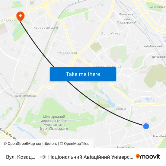 Вул. Козацька to Національний Авіаційний Університет map