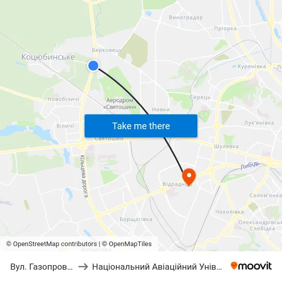 Вул. Газопровідна to Національний Авіаційний Університет map