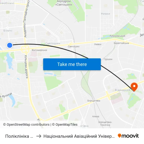 Поліклініка №3 to Національний Авіаційний Університет map