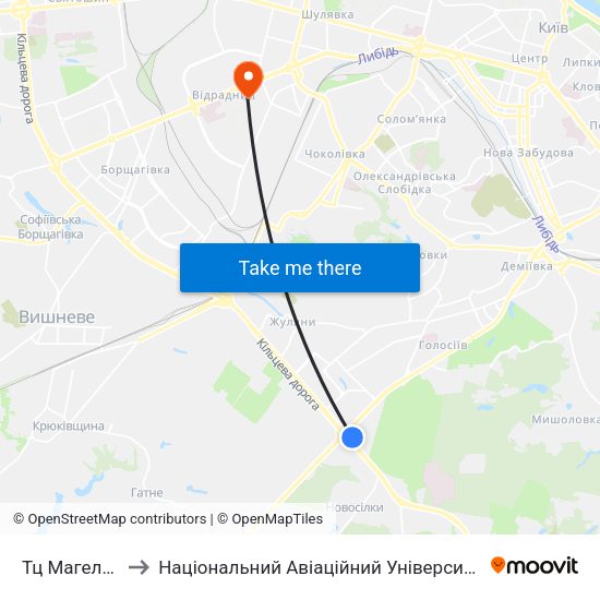Тц Магелан to Національний Авіаційний Університет map