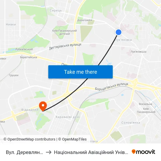 Вул. Деревлянська to Національний Авіаційний Університет map
