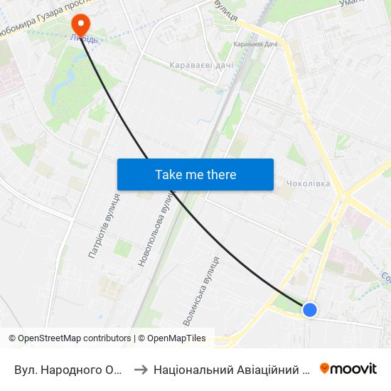 Вул. Народного Ополчення to Національний Авіаційний Університет map