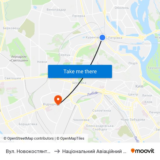 Вул. Новокостянтинівська to Національний Авіаційний Університет map