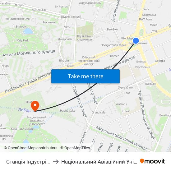 Станція Індустріальна to Національний Авіаційний Університет map