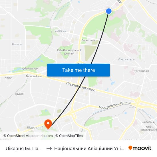 Лікарня Ім. Павлова to Національний Авіаційний Університет map