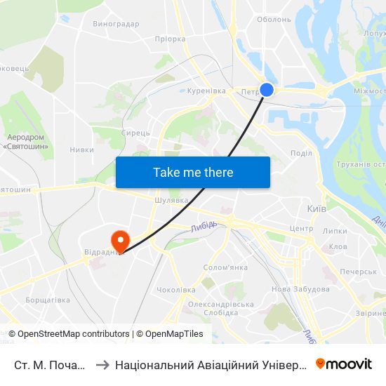 Ст. М. Почайна to Національний Авіаційний Університет map