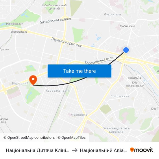 Національна Дитяча Клінічна Лікарня ""Охматдит"" to Національний Авіаційний Університет map