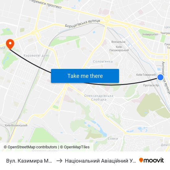 Вул. Казимира Малевича to Національний Авіаційний Університет map