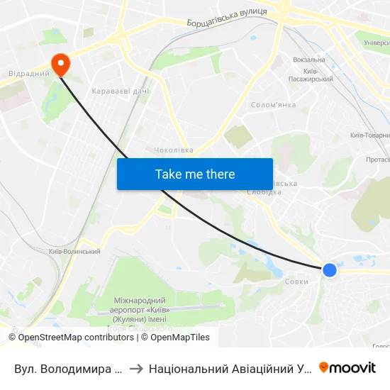 Вул. Володимира Брожка to Національний Авіаційний Університет map