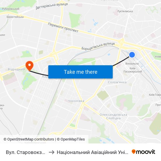 Вул. Старовокзальна to Національний Авіаційний Університет map