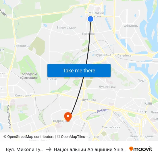 Вул. Миколи Гулака to Національний Авіаційний Університет map