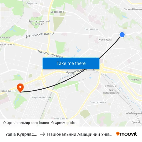 Узвіз Кудрявський to Національний Авіаційний Університет map