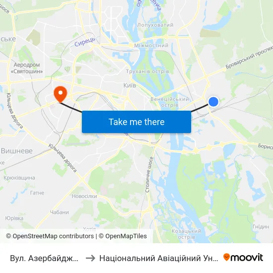 Вул. Азербайджанська to Національний Авіаційний Університет map