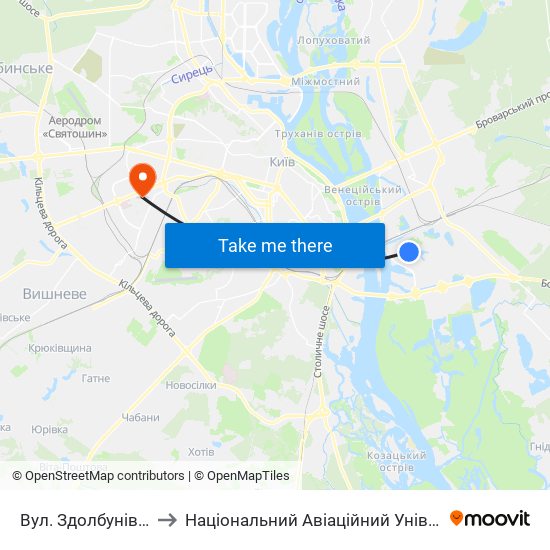 Вул. Здолбунівська to Національний Авіаційний Університет map