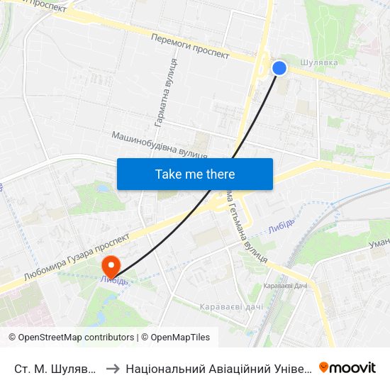 Ст. М. Шулявська to Національний Авіаційний Університет map