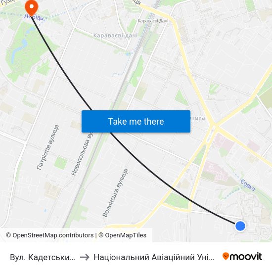 Вул. Кадетський Гай to Національний Авіаційний Університет map