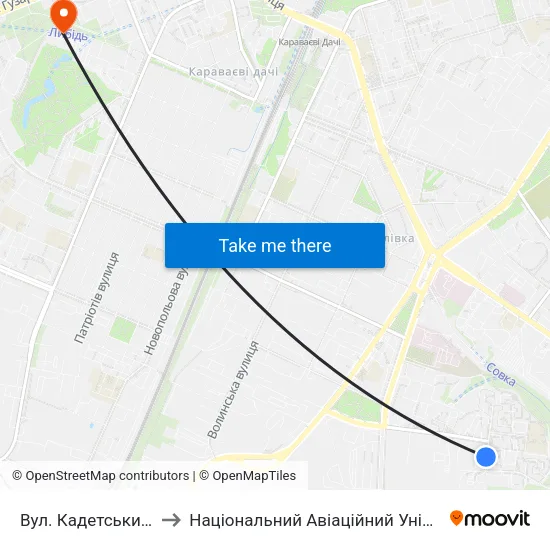 Вул. Кадетський Гай to Національний Авіаційний Університет map