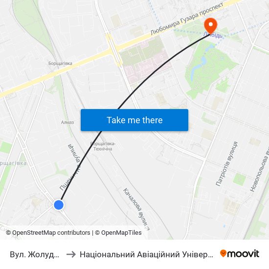 Вул. Жолудєва to Національний Авіаційний Університет map