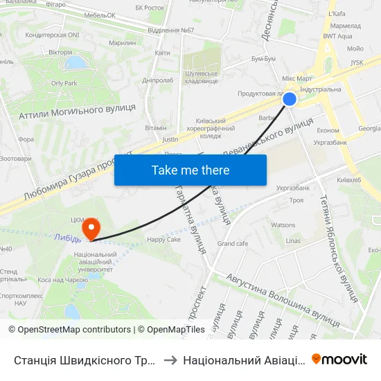 Станція Швидкісного Трамвая Індустріальна to Національний Авіаційний Університет map