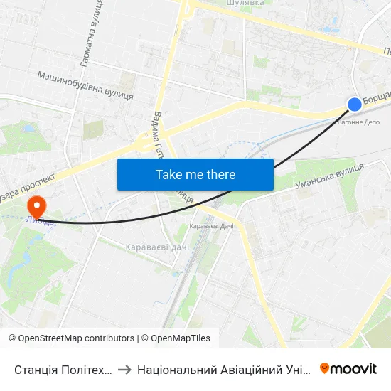 Станція Політехнічна to Національний Авіаційний Університет map