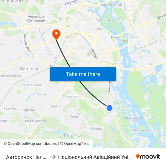 Авторинок Чапаєвка to Національний Авіаційний Університет map