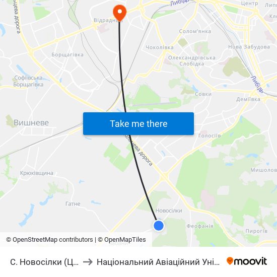 С. Новосілки (Центр) to Національний Авіаційний Університет map