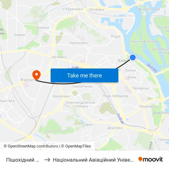 Пішохідний Міст to Національний Авіаційний Університет map