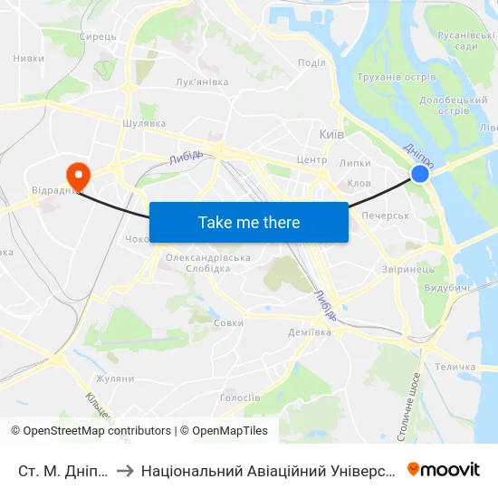 Ст. М. Дніпро to Національний Авіаційний Університет map