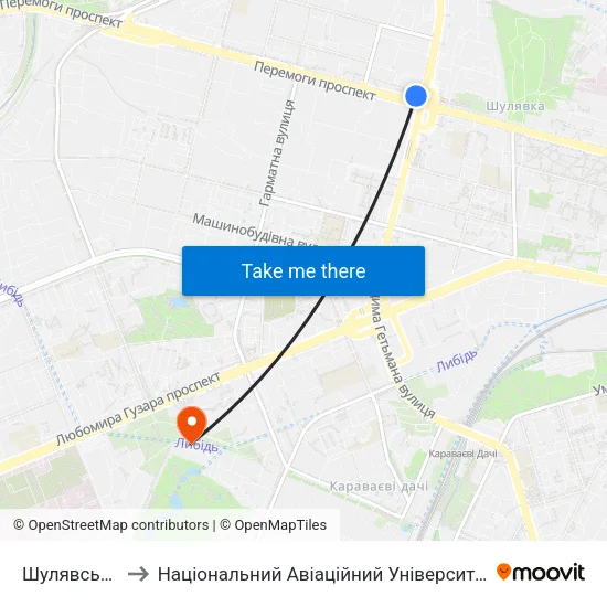 Шулявська to Національний Авіаційний Університет map