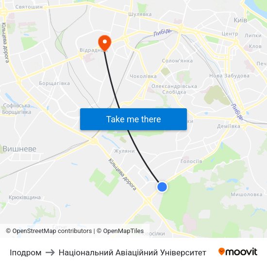 Іподром to Національний Авіаційний Університет map
