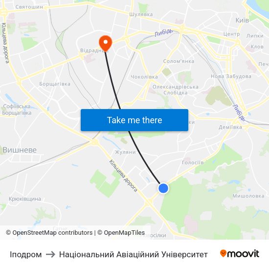 Іподром to Національний Авіаційний Університет map