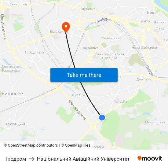 Іподром to Національний Авіаційний Університет map