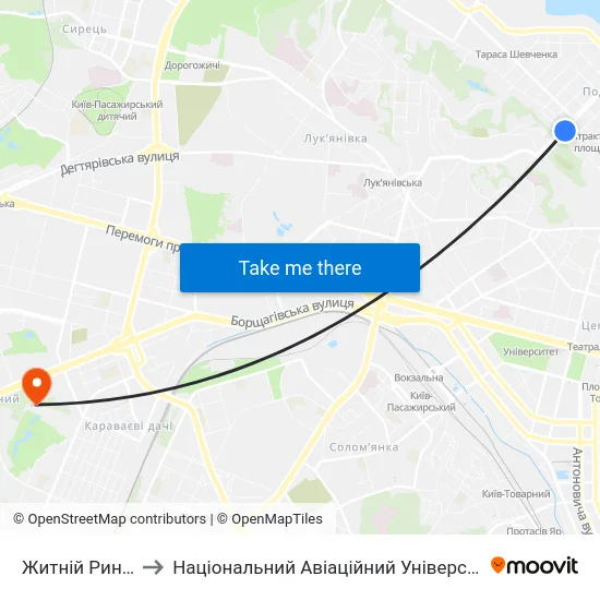 Житній Ринок to Національний Авіаційний Університет map