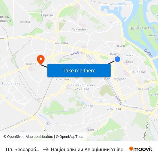 Пл. Бессарабська to Національний Авіаційний Університет map