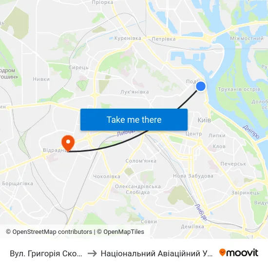 Вул. Григорія Сковороди to Національний Авіаційний Університет map