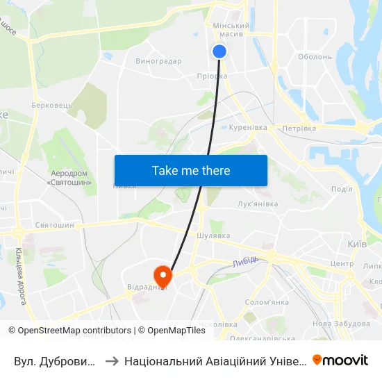 Вул. Дубровицька to Національний Авіаційний Університет map