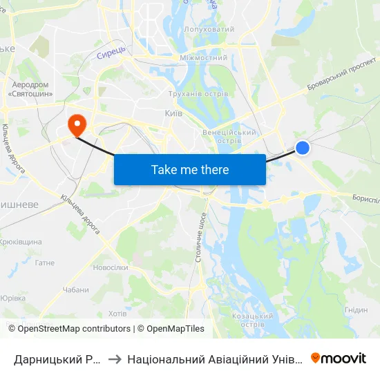 Дарницький Ринок to Національний Авіаційний Університет map