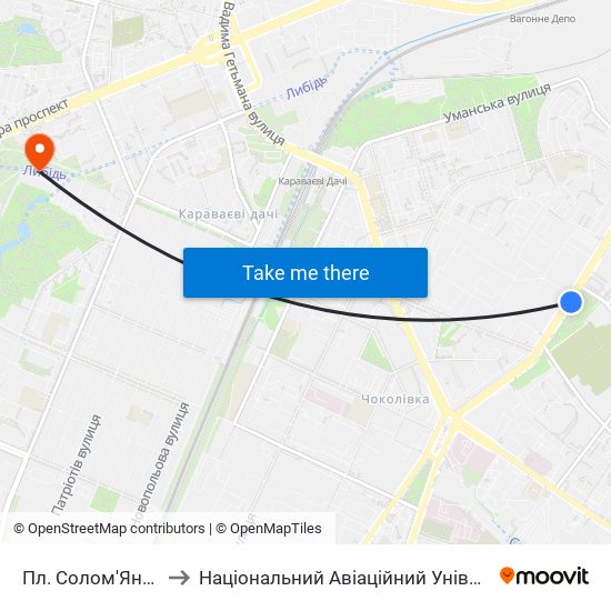 Пл. Солом'Янська to Національний Авіаційний Університет map