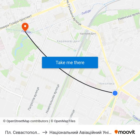 Пл. Севастопольська to Національний Авіаційний Університет map