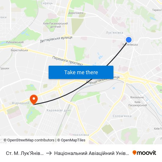 Ст. М. Лук'Янівська to Національний Авіаційний Університет map