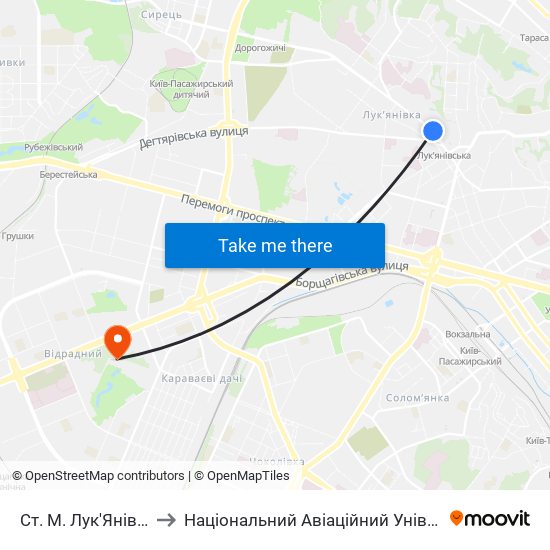 Ст. М. Лук'Янівська to Національний Авіаційний Університет map